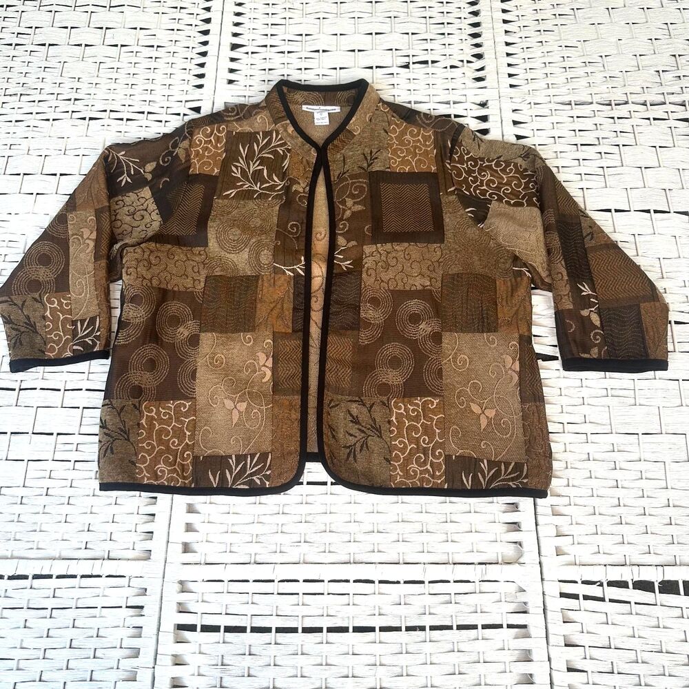 Patchwork Print Brown Women's XL Outerwear Coat Serengeti Catalog Vintage